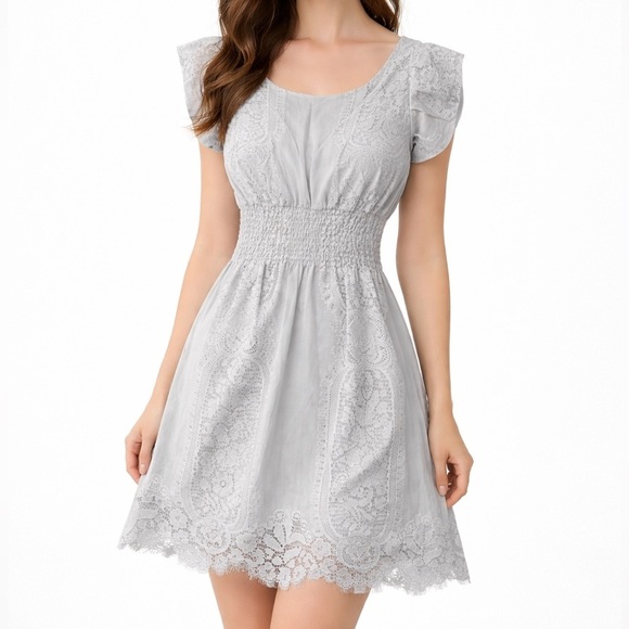 Pinky Dresses & Skirts - Vintage Lace Mini Dress Smocked Flutter Sleeve Romantic Coquette Cottagecore Y2K